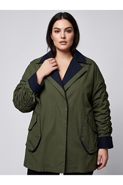 STEEL & JELLY Kadın Büyük Beden %100 Pamuk Gabardin ve Denim Detaylı Rahat Ka...