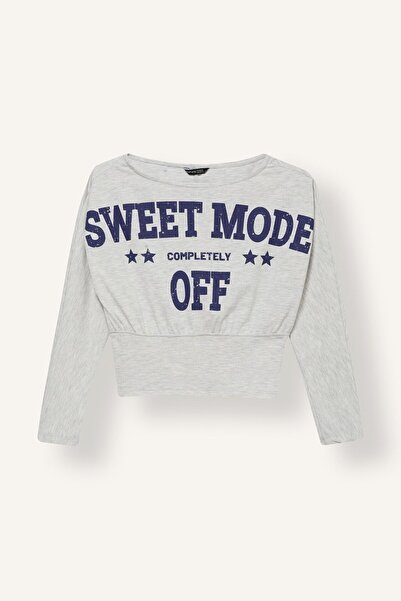 DeFacto Fashion Fit Boat Neck Slogan Printed Long Sleeve T-Shirt Girl Child I...