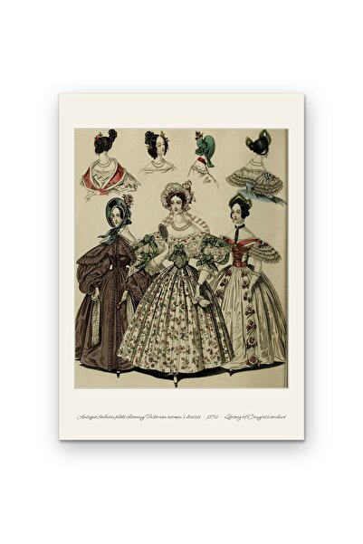 OEM Винтидж плакат Викторианска мода 1836, Историческа илюстрация, Картон 250...