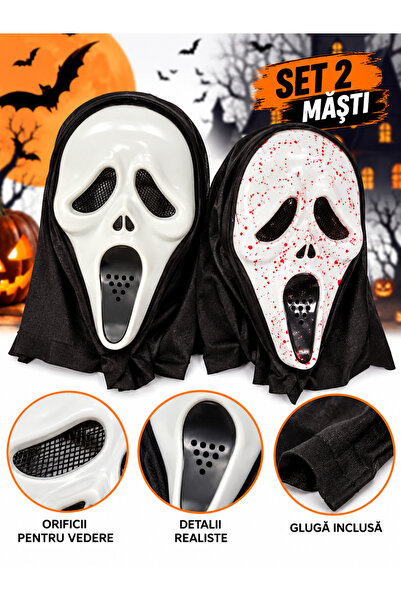 Generic Brand Σετ 2 μασκών τρόμου για το Halloween, Μάσκα Scream με κουκούλα,...