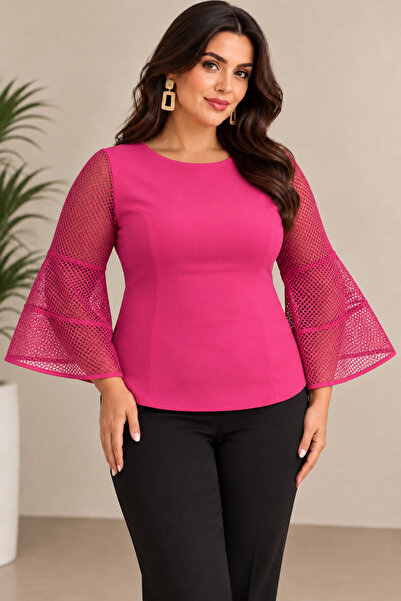 ROCMAY Ag Country Plus Size Tok Mesh Bell Sleeve Blouse