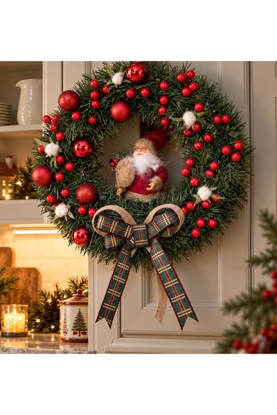 Yılbaşı süsü Noel baba kapı süsü yılbaşı kapı çelengi duvar rekoru premium