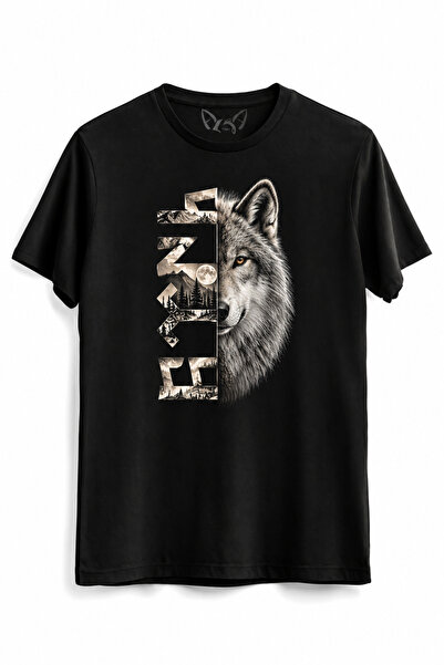 Alfa Tshirt Moon Star Wolf Printed T-Shirt – 100% Cotton Turkish Motif Premiu...