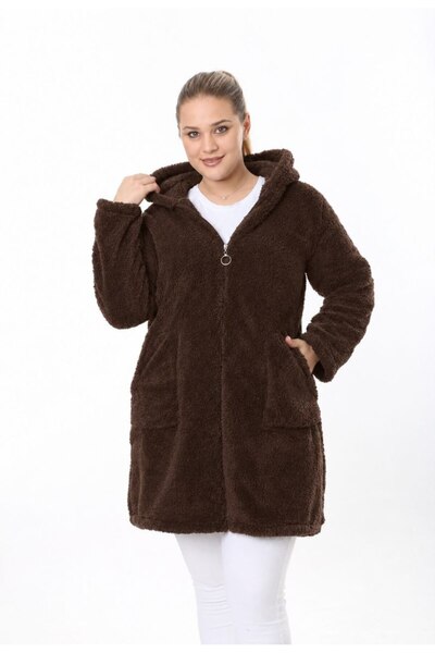 Vuslat Kadın Kahve Uzun Fermuarlı Polar Hırka