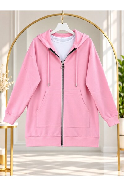 modasindoma Women's Hooded Zipper Sweatshirt Pink