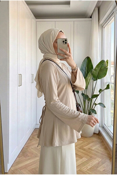 Kirazca Butik Women's Tunic Blouse with Crossed Lace-Up Back and Corsage Deta...