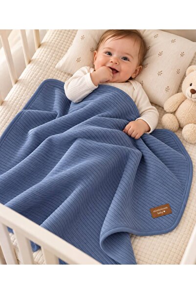minicayzen Lunasun Kids Baby Ribbed Soft Textured Blanket Indigo – Blue 85X95 cm