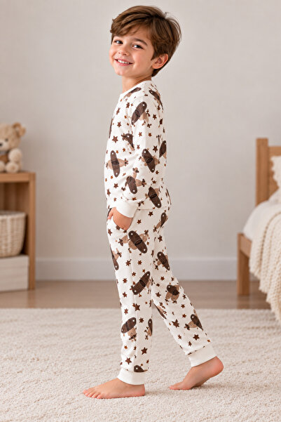 Turuncu kids Erkek Çocuk Uçak Desenli Uzun Kollu Pijama Takımı