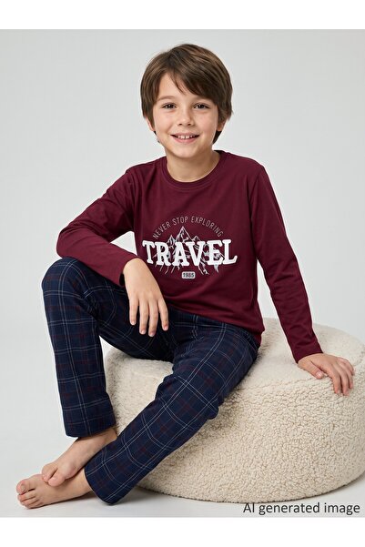vitmo Erkek Çocuk Uzun Kollu %100 Pamuklu Travel Club Pijama Takımı
