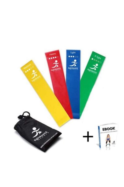 Endurance Sports Set de benzi elastice x 4 + Geantă de transport + eBook (Ins...