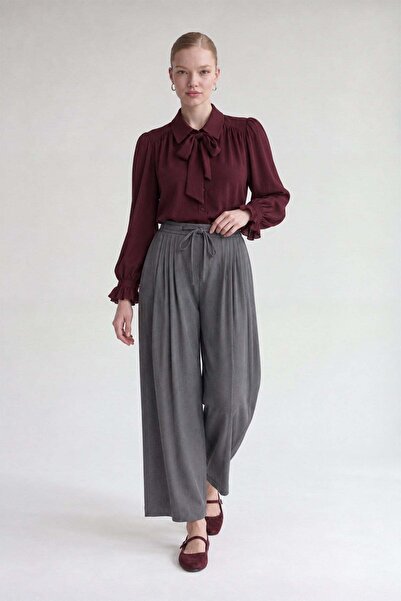 Levidor Waist Tie Detailed Trousers Dark Gray