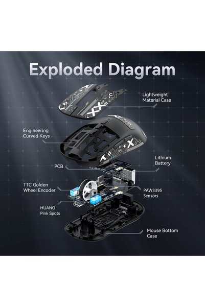 Attack Shark X6 Wireless Gaming Mouse 49g Super Light, PAW3395 Sensor 26000 DPI, Tri-Mode 2.4G Bluetooth USB-C, Magnetic Charging Dock, 200H Battery
