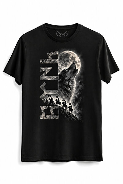 Alfa Tshirt Ay Yıldızlı Bozkurt Baskılı Tişört – %100 Pamuk Türk Motifli Prem...