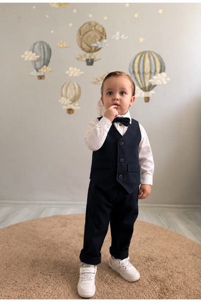 favorimkids Erkek Bebek Lacivert Yelekli Papyonlu Klasik Takım – Gömlek Uzun ...