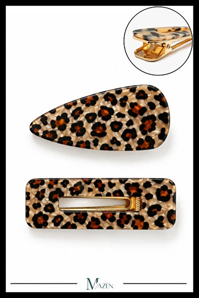 MAZEN Leopard Patterned Acrylic Double Clamp Side Buckle Set |   Women's Hair...