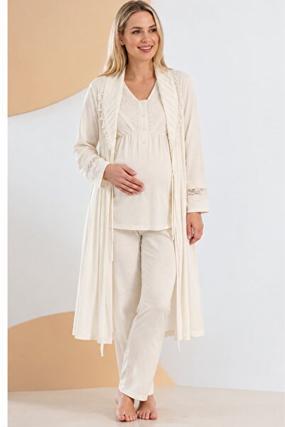 Bone Club 3-Piece Maternity Long Sleeve Hooded Winter Maternity Pajama Set