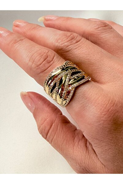 XUPİNG YÜZÜK DORİKA MODEL 14K GOLD RENGİNDE ZİRKON TAŞLI ÇELİK YÜZÜK