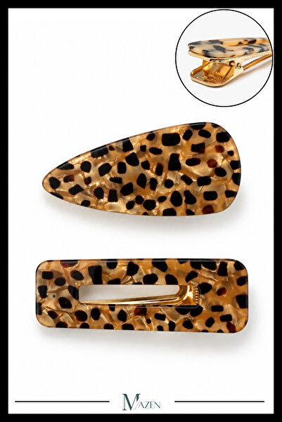 MAZEN Leopard Patterned Acrylic Double Clamp Side Buckle Set |   Women's Hair...