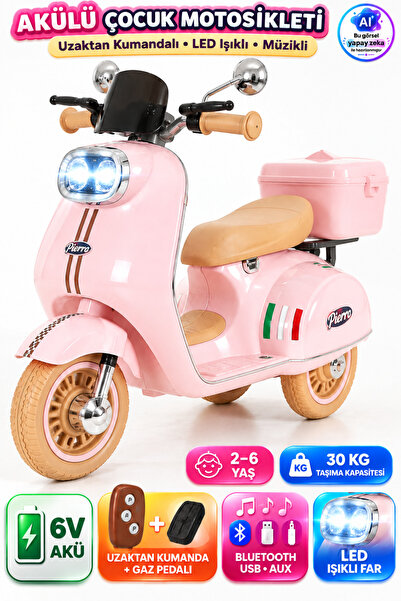 YILDIRIM OYUNCAK Retro Vespa Tasarımlı Akülü Çocuk Motosikleti – Uzaktan Kuma...