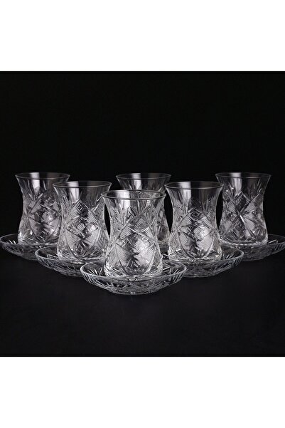 CHANZA HOME 6-Person Ajda Size Crystal Cut Decor Tea Cup Set, 12-Piece Cup an...