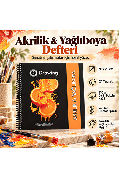 DreamArtgalery Acrylic & Oil Painting Drawing Notebook 20X20 cm 250 Gr Deep T...