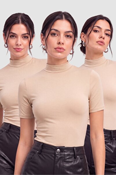 Arma Yıldız Women's Cotton Turtleneck Short Sleeve Bodysuit 3-Pack