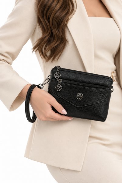 sannora bags Women's Black Shoulder and Portfolio Handbag with 4 Compartments, Daily Stylish