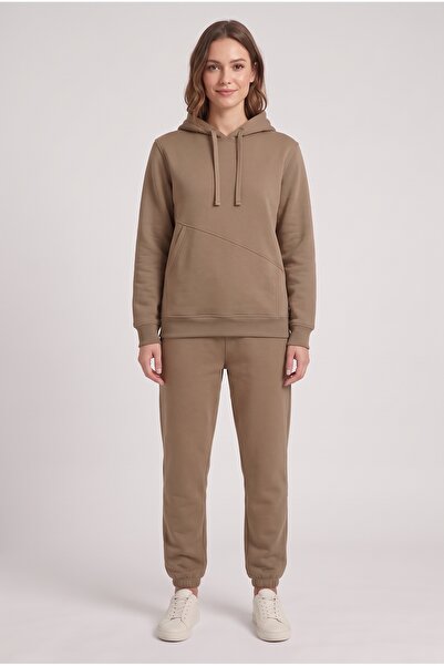 Machi Makiteks Coffee Women's 3 Threaded Asymmetrical Cut Pocket Hooded Elast...