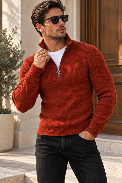 BW Bravely Wear Men's Half-Zip High-Neck Slim Fit Knit Sweater Kpln