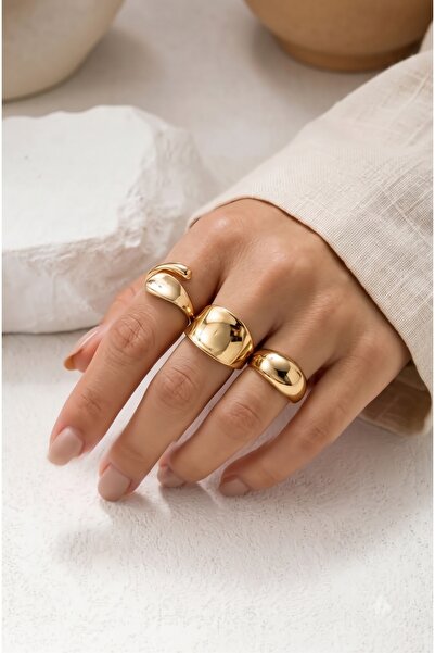 Ervalina Women's Gold Color 3-Piece Design Ring Set