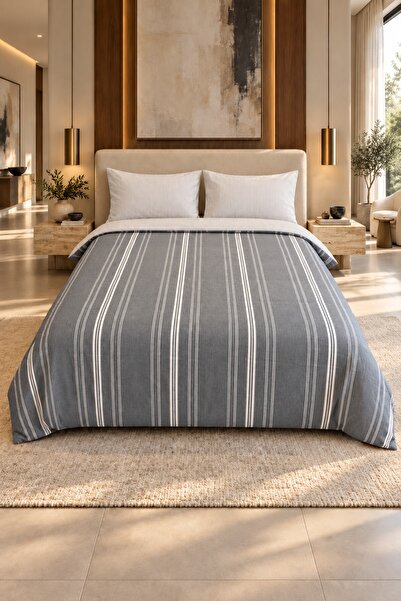 VAROL Elastic Satin Striped Double Duvet Cover Set