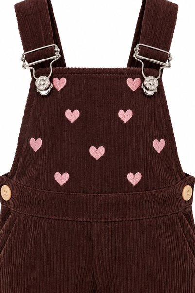 FESSHERA Girl's Heart Embroidered Velvet Salopet Jumpsuit