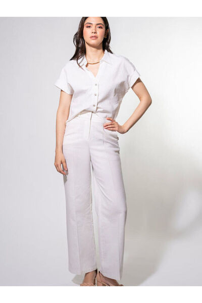 HERMOSA Pantaloni de in de damă Aylin, croială lejeră, albi 2505864380136