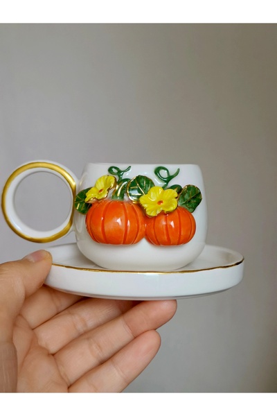 KOTYORA Gift Ceramic Handmade Turkish Coffee Cup with Pumpkin