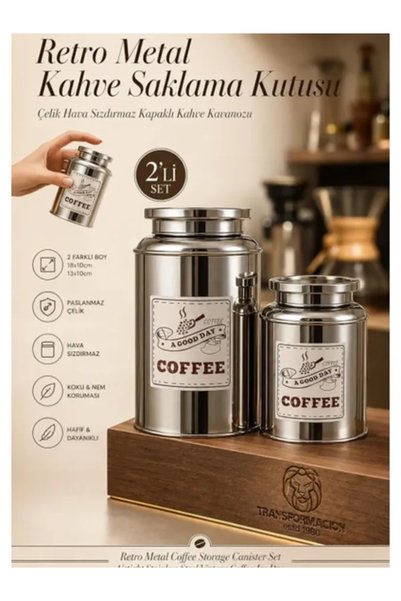 Generic Brand Retro Metal Coffee Storage Box Set of Two - Vintage Coffee Jar with Steel Air-Tight Lid