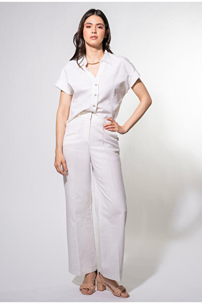 HERMOSA Pantaloni de in de damă Aylin, croială lejeră, albi 2505864380136