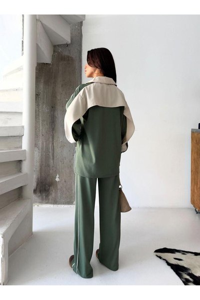 Focus Light Women's Color-Blocked Zip-Up Sweatshirt and Wide-Leg Pants Two-Piece Set