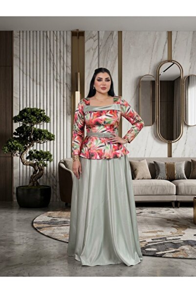 Basmat Saja Salon For Ladies Tailoring فستان قطعتين مشجر وحرير ماعم
