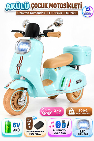YILDIRIM OYUNCAK Retro Vespa Tasarımlı Akülü Çocuk Motosikleti – Uzaktan Kuma...