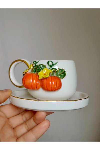 KOTYORA Gift Ceramic Handmade Turkish Coffee Cup with Pumpkin