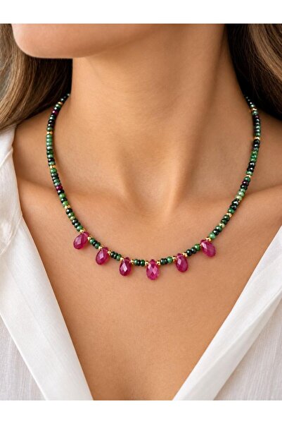 Home Rubyzoisite and Pink Tourmaline Natural Stone Necklace