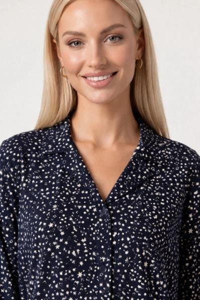 PJS Set de pijamale pentru femei, albastru marin, cu nasturi 30182