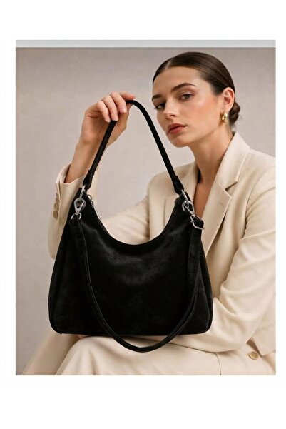 H&D COLLECTİON Suede 2-Strap Women's Shoulder Bag with Metal Ring and Clip De...