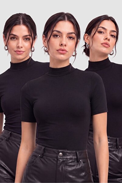 Arma Yıldız Women's Cotton Turtleneck Short Sleeve Bodysuit 3-Pack