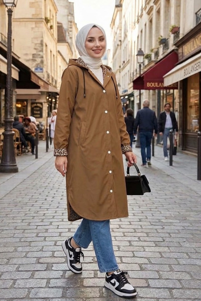 Hb Harma Time Butik قبعة نسائية بقلنسوة وتفاصيل جلد الفهد من تابا بونديت