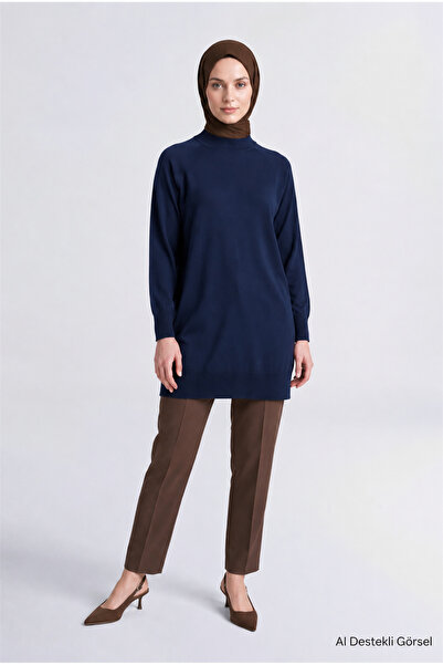 Armine High Collar Basic Knitwear Tunic Navy Blue