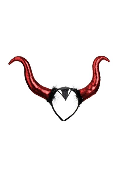 OEM Coronita Par de Halloween cu Coarne Satinate Rosii & Pene – Accesoriu Tem...