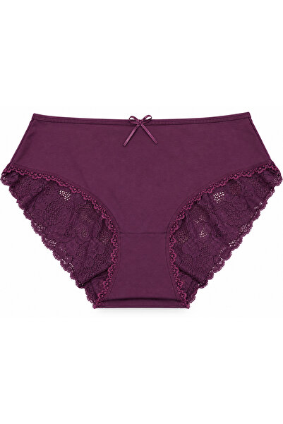 Zena Plus Size Floral Lace Bow Detailed Cotton Women's Panties