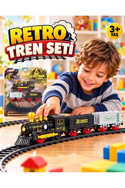 Hepsilazım Klasik Pilli 9 Parça Tren Locomotıve Konteyner ve Transport Vagonl...