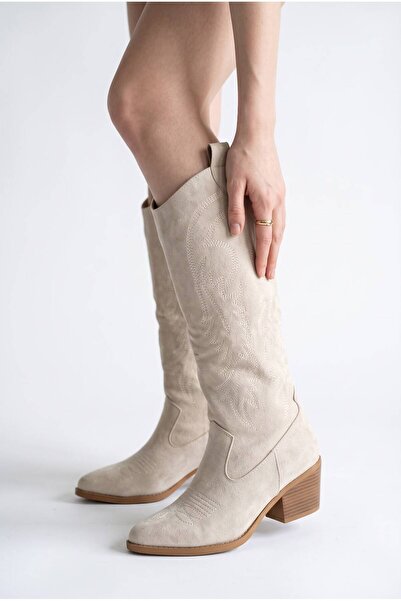 DefHeel'e Embroidered Zipper Detailed Western Long Women's Cowboy Boots